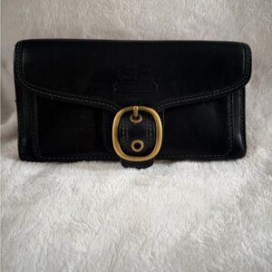 Coach Vintage Bleeker Long Blk Leather Wallet W/tattersall Interior